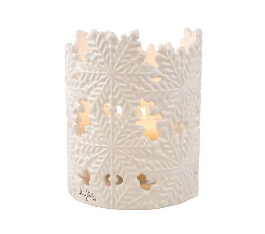 Slatkin & Co Ceramic Small Snowflake Hurricane w/4 oz Frosted 