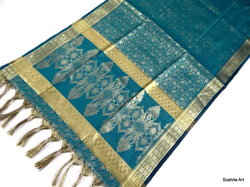 Indian Art Silk Zari Brocade AO Weaved Stole Scarf Shawl Wrap Dupatta 