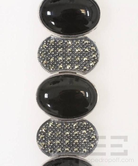 Judith Jack Sterling Silver, Marcasite And Onyx Oval Bracelet  