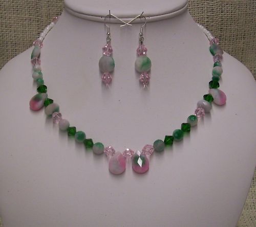 Rainbow Candy Jade and Crystal Necklace and Earrings  