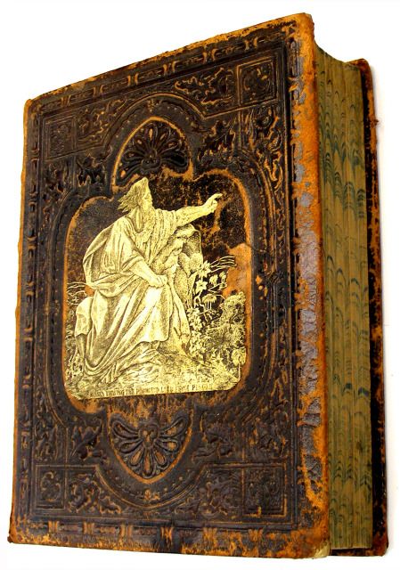 ANTIQUE BIBLE, PHILADELPHIA 1874, LEATHER, HARDING, ILLUSTRATED, 6 