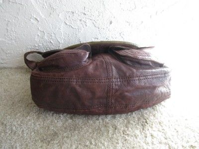 LUCKY BRAND Cognac Brown Vtg Leather Messenger Lg Fold Over Flap Hobo 