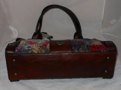 Fossil Vintage Re Issue Leather & Dark Floral Satchel Bag Purse NWT 