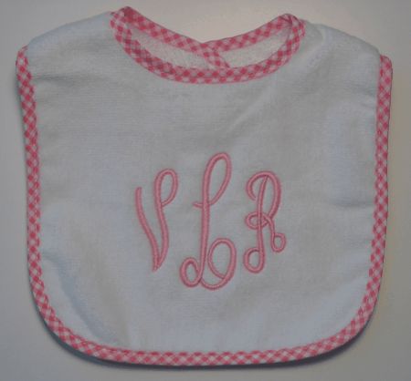 beautifully monogrammed bib by Lily Pad Designs