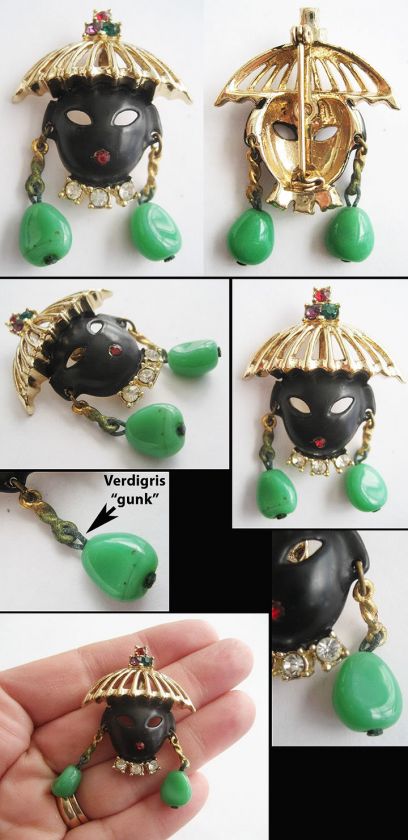 Vintage FIGURAL Black Face ASIAN ORIENTAL Blackamoor PIN Dangling 