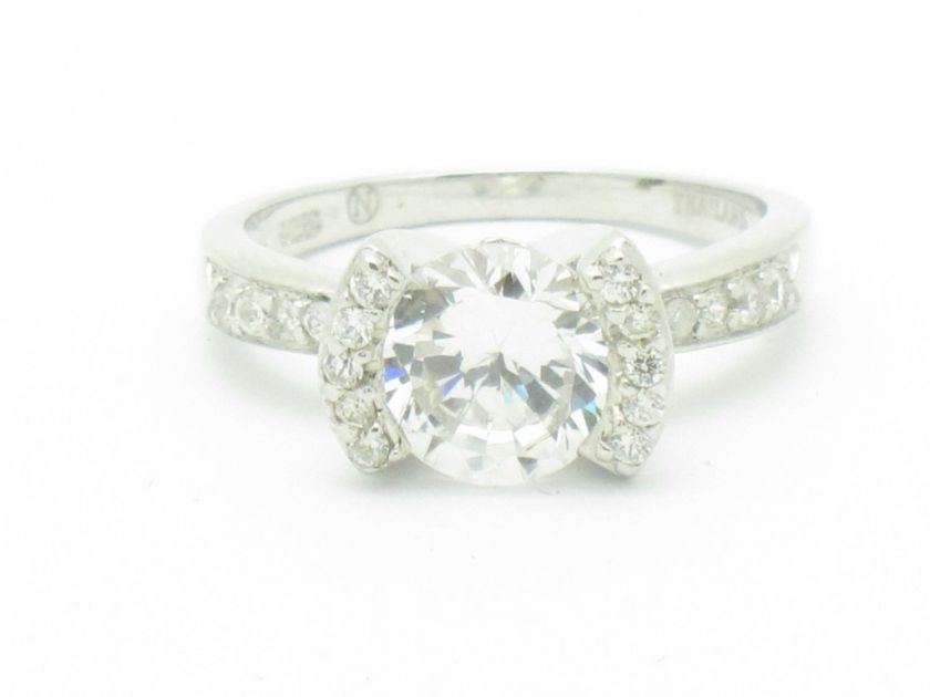 PLATINUM SILVER DIAMOND SET WHITE SAPPHIRE PROMISE RING  