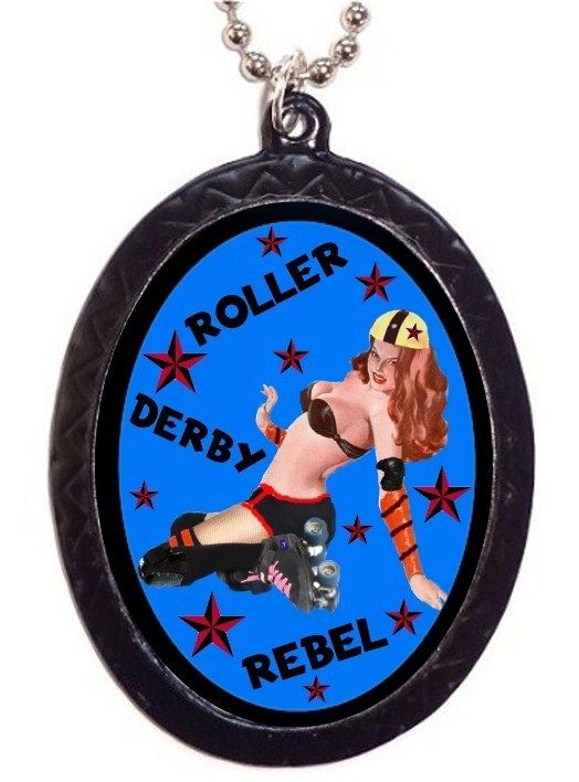 Roller Derby Rebel Skating Punk Pinup Metal Necklace  