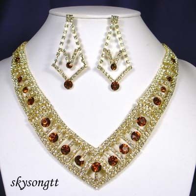 Swarovski Brown Crystal Pendant Necklace Set S1443B  