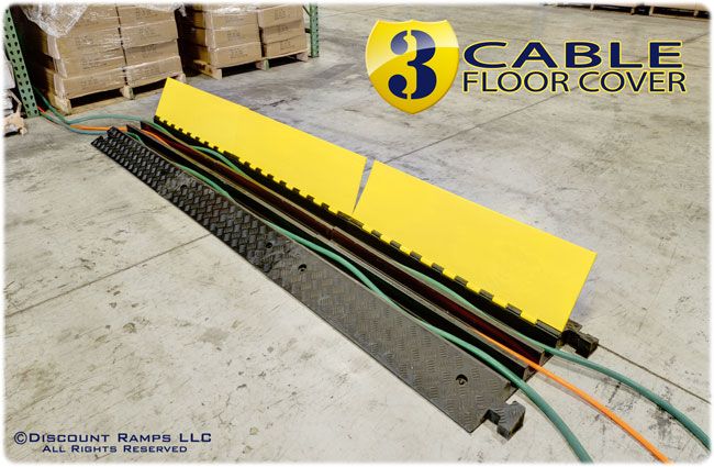 Example of wires placed in the 3 channels of the Cable Floor Cover