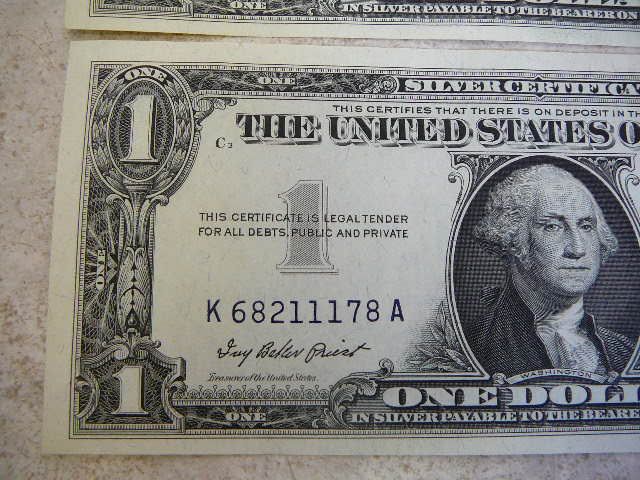 Old Uncirculated Lot 2 Consecutive 1957 Silver Certificate 1 Dollar 