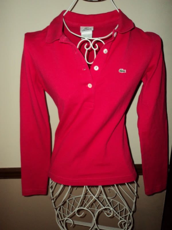 WOW~ LACOSTE SZ 38 REDDISH COLOR LONG SLEEVE POLO SHIRT , HAS 